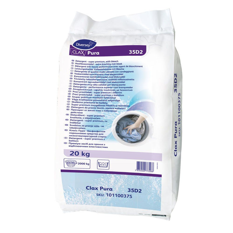 Diversey Clax Pura 35D2, phosphatfreies Textilwaschmittel, weiß - Karton mit 1 Stück á 20 kg