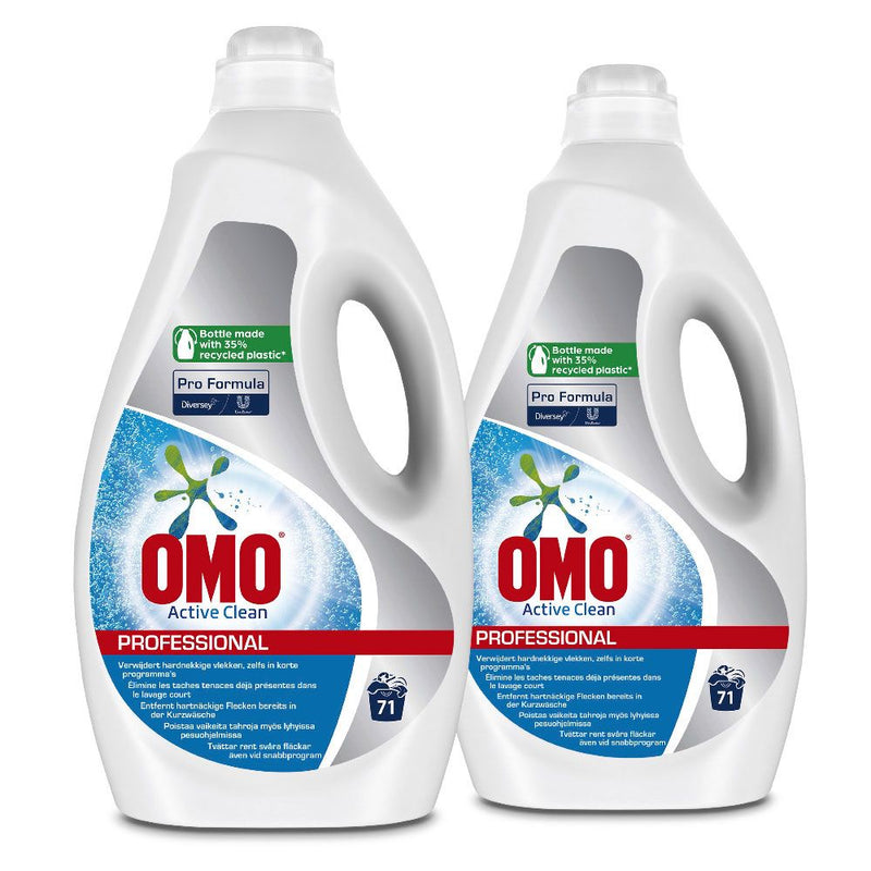 Diversey Omo Professional Active Clean, verdünntes biologisches Flüssigwaschmittel, weiß - Karton mit 2 Stück á 5 l