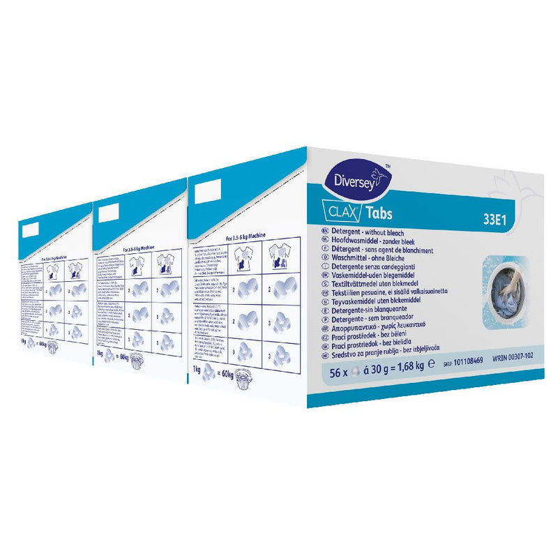 Diversey Clax Tabs, Vollwaschmittel-Tabs, weiß - Karton mit 168 Stück (3 x 56 Stück)