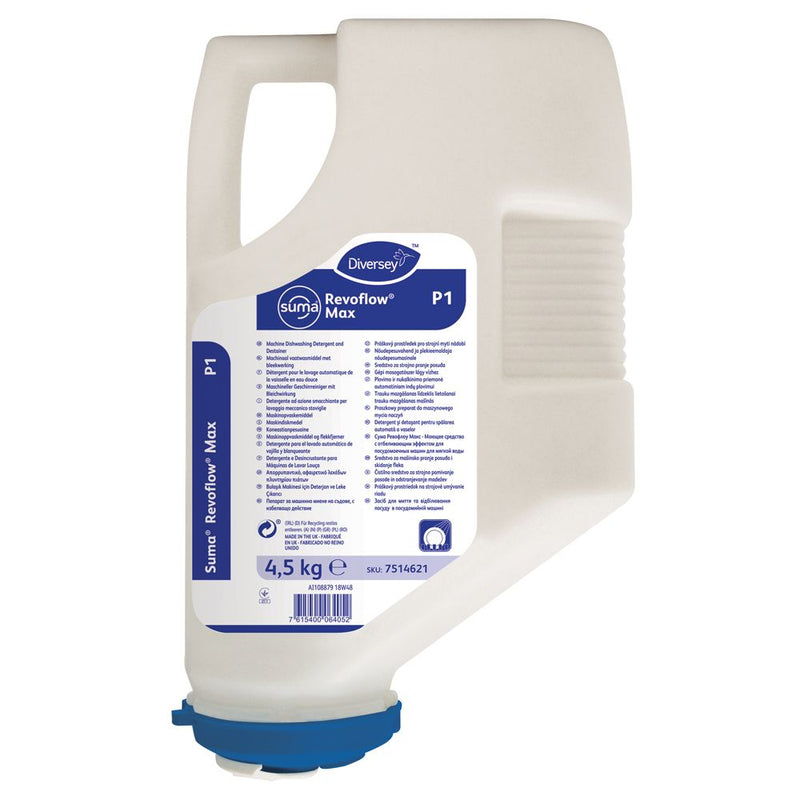 Diversey Suma Revoflow Max P1, flüssiger Hochleistungsgeschirrreiniger, transparent - Karton mit 3 Stück á 4,5 kg