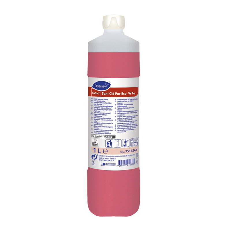 Diversey TASKI Sani Cid Pur-Eco W1e, saurer Sanitärreiniger, rot - Karton mit 6 Flaschen á 1 l