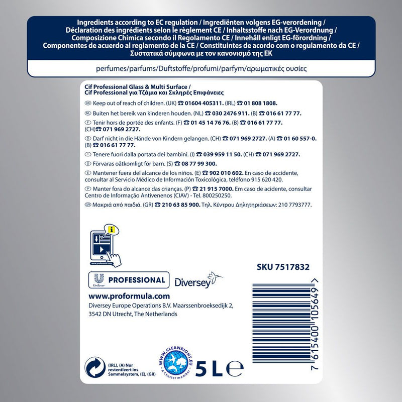 Diversey Cif Professional Glas- und Universalreiniger für alle harten Oberflächen, blau - Karton mit 2 Stück á 5 l