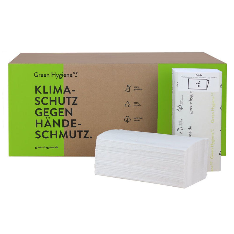 Green Hygiene® Papierhandtücher FRIEDA, 2-lagig, weiß | Recyclingpapier, V/ZZ-Falzung - Karton mit 4000 Stück (20 x 200 Stück)