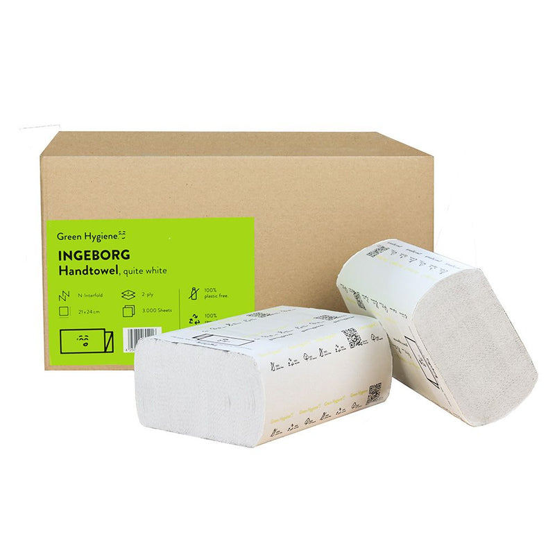 Green Hygiene® Papierhandtücher INGEBORG, 2-lagig, natur | Recyclingpapier, Interfold - Karton mit 3000 Stück (15 x 200 Stück)