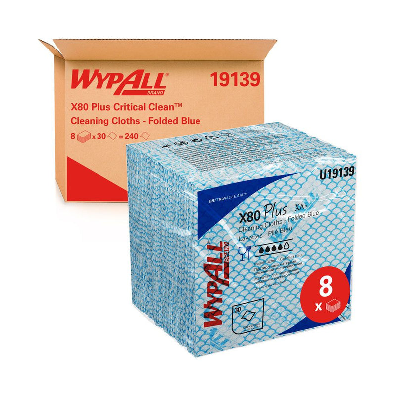 WypAll® X80 Plus Critical Clean™ Wischtücher, viertelgefaltet, verschiedene Farben - Karton mit 240 Stück (8 x 30 Stück)