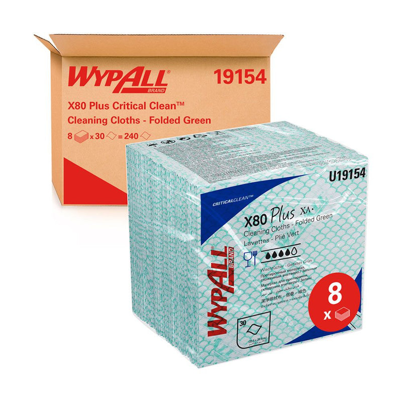 WypAll® X80 Plus Critical Clean™ Wischtücher, viertelgefaltet, verschiedene Farben - Karton mit 240 Stück (8 x 30 Stück)