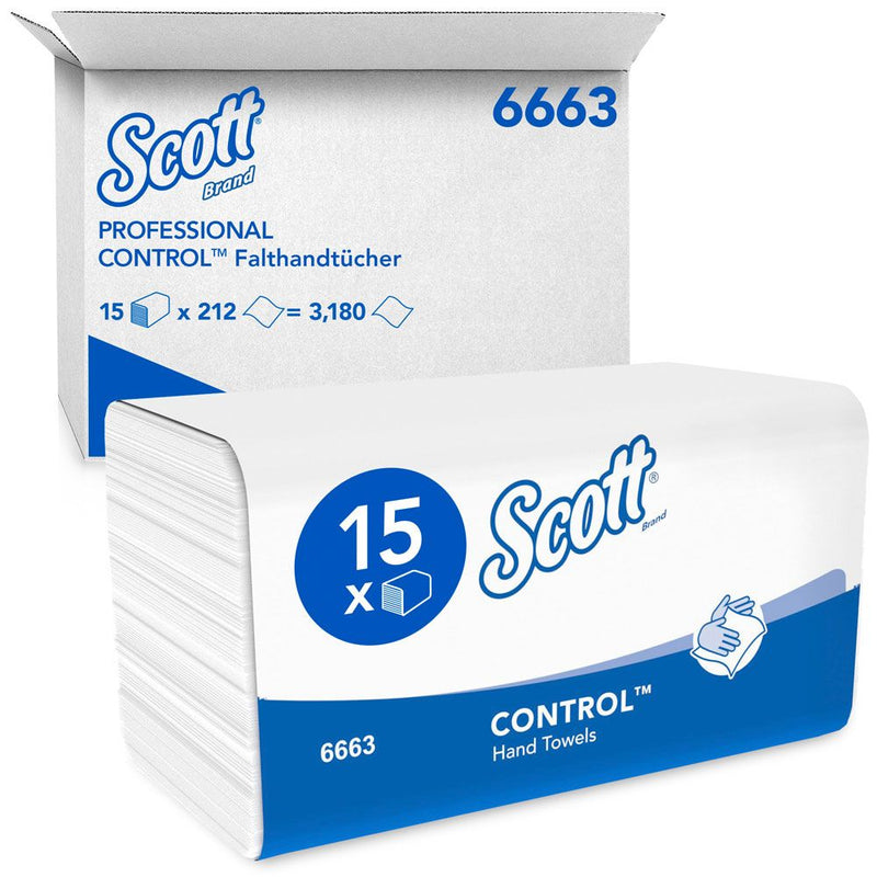 Scott® Control™ Falthandtücher 6663, 1-lagig, Interfold, FSC®-Mix, weiß - Karton mit 3180 Stück (15 x 212 Stück)