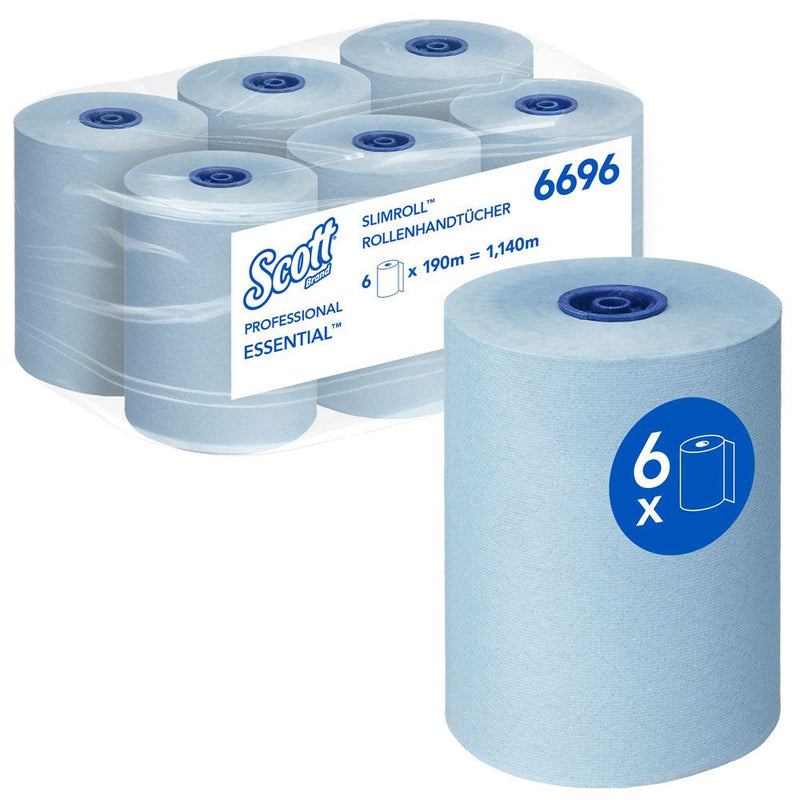 Scott® Essential™ Slimroll™ Handtücher 6695, 1-lagig, Rolle FSC®-Mix, verschiedene Farben - Karton mit 6 Stück