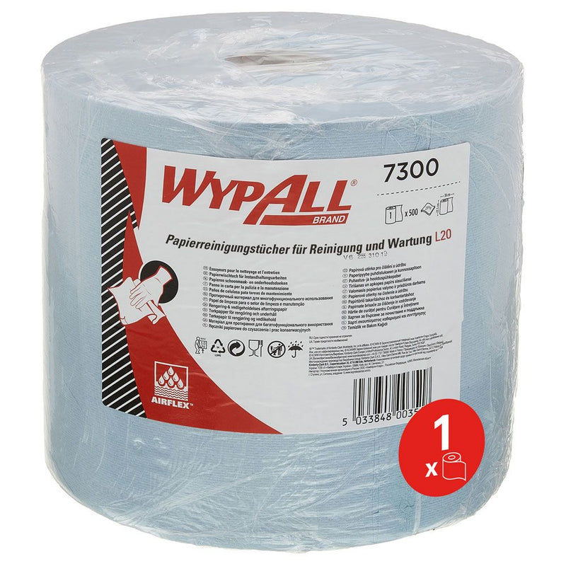 WypAll® L20 Papierwischtücher, 2-lagig, Rolle, blau - Karton mit 1 Rolle (1 x 500 Blatt)