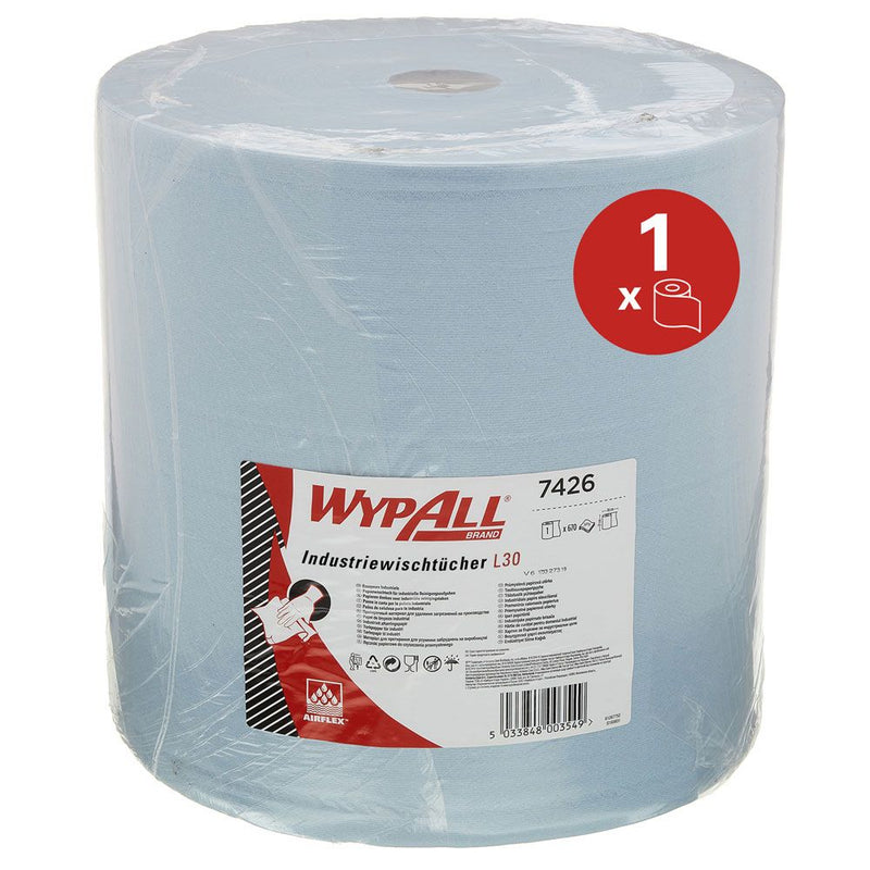 WypAll® L30 Papierwischtücher, 3-lagig, extra breit, Rolle, blau - Karton mit 1 Rolle (1 x 670 Blatt)
