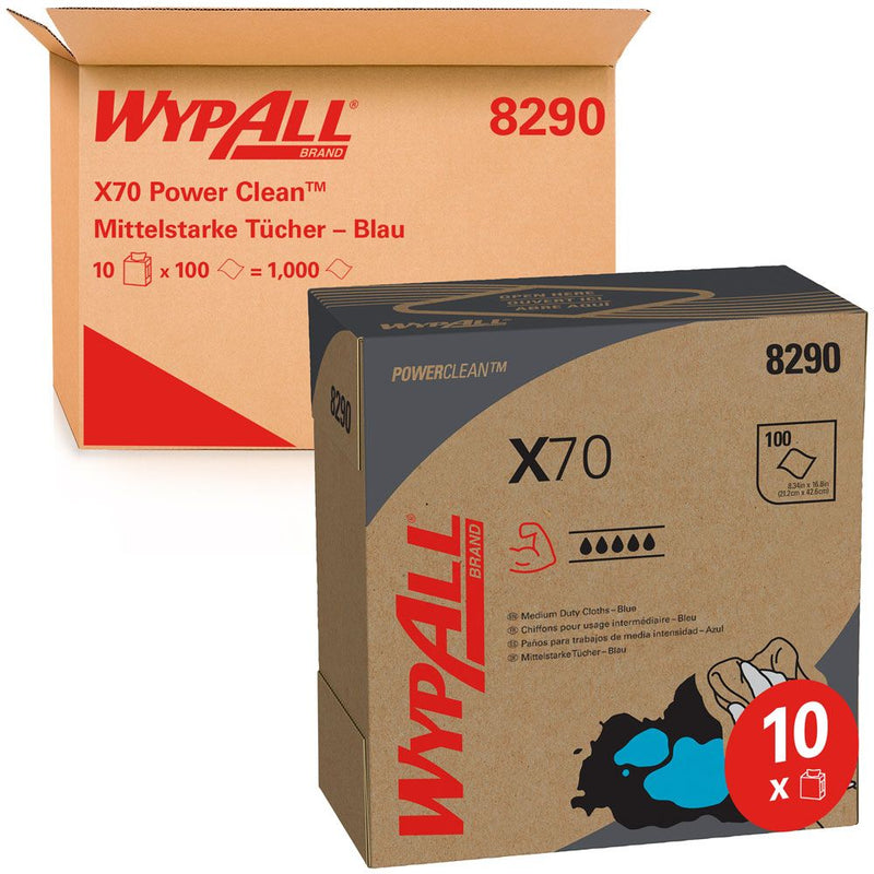 WypAll® X70 Wischtücher, 1-lagig, Zupfbox, blau - Karton mit 1000 Stück (10 x 100 Stück)