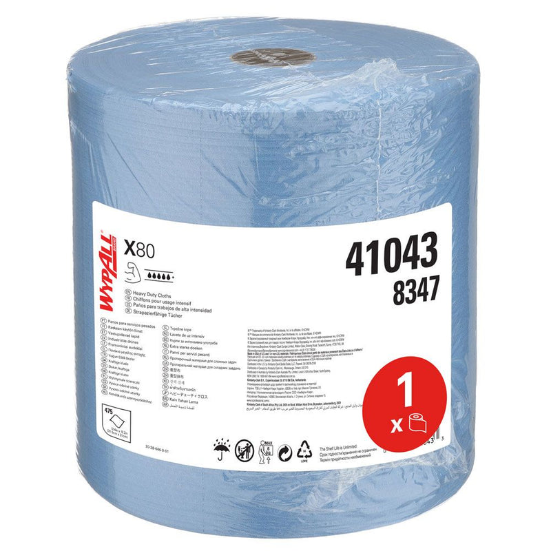 WypAll® X80 strapazierfähige Tücher, 1-lagig, stahlblau, Rolle, blau - Karton mit 1 Rolle (1 x 475 Blatt)