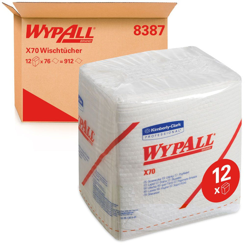 WypAll® X70 Wischtücher, 1-lagig, viertelgefaltet, weiß - Karton mit 912 Stück (12 x 76 Stück)