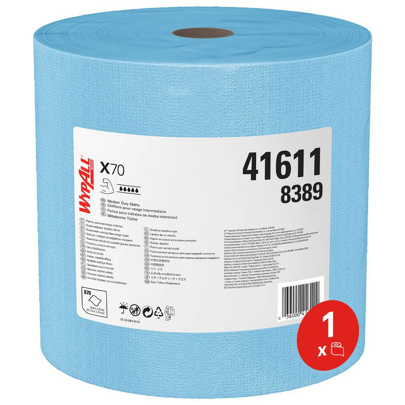 WypAll® X70 Wischtücher, 1-lagig, Rolle, blau - Karton mit 1 Rolle (1 x 870 Blatt)